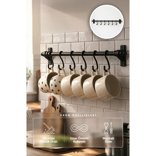 8 Kancalı Yapışkanlı Askı Aparatı - 3